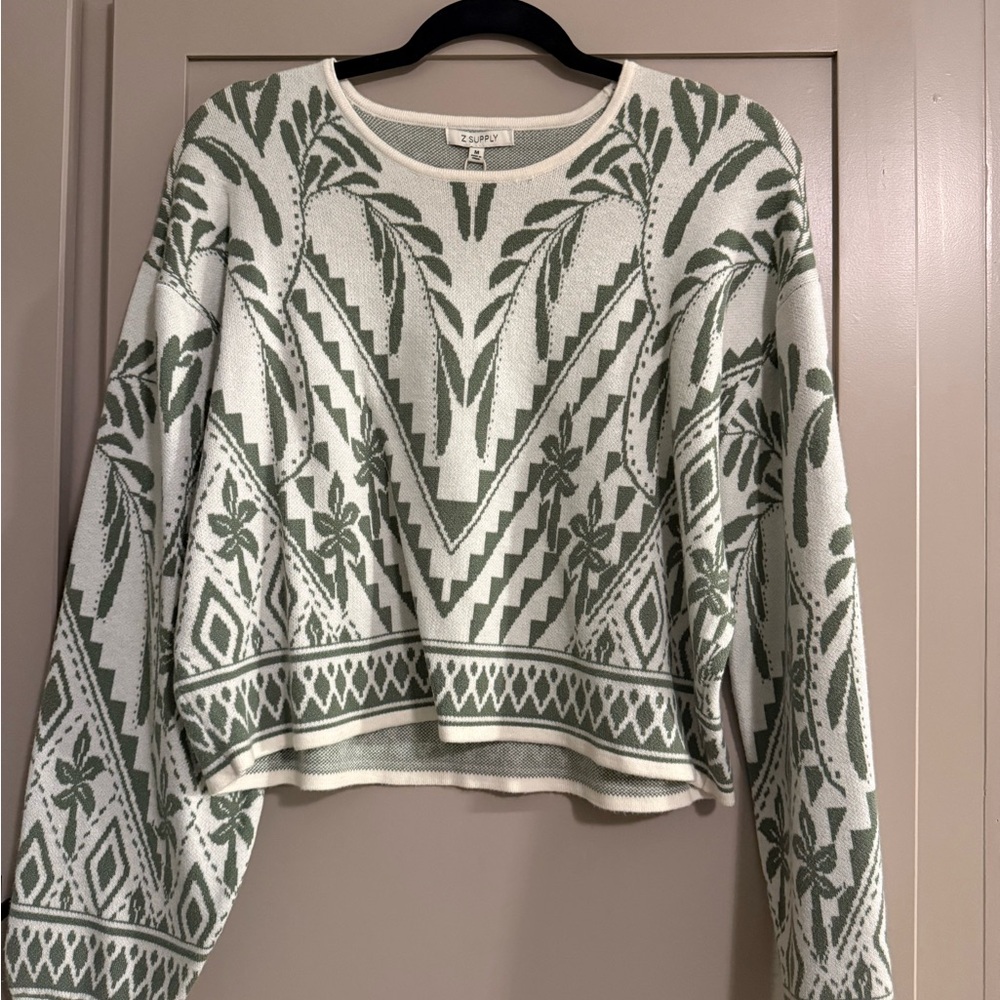 Z Supply Palm Green and White Sweater